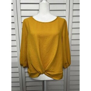MISIA Puff Sleeve Front Knot Pullover Top Women's Size Medium Mustard